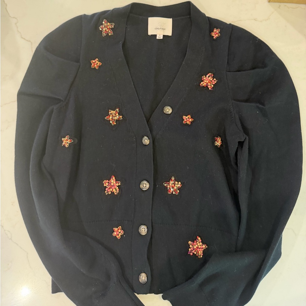 cinq a sept black Cardigan with Beaded Star Embellishments